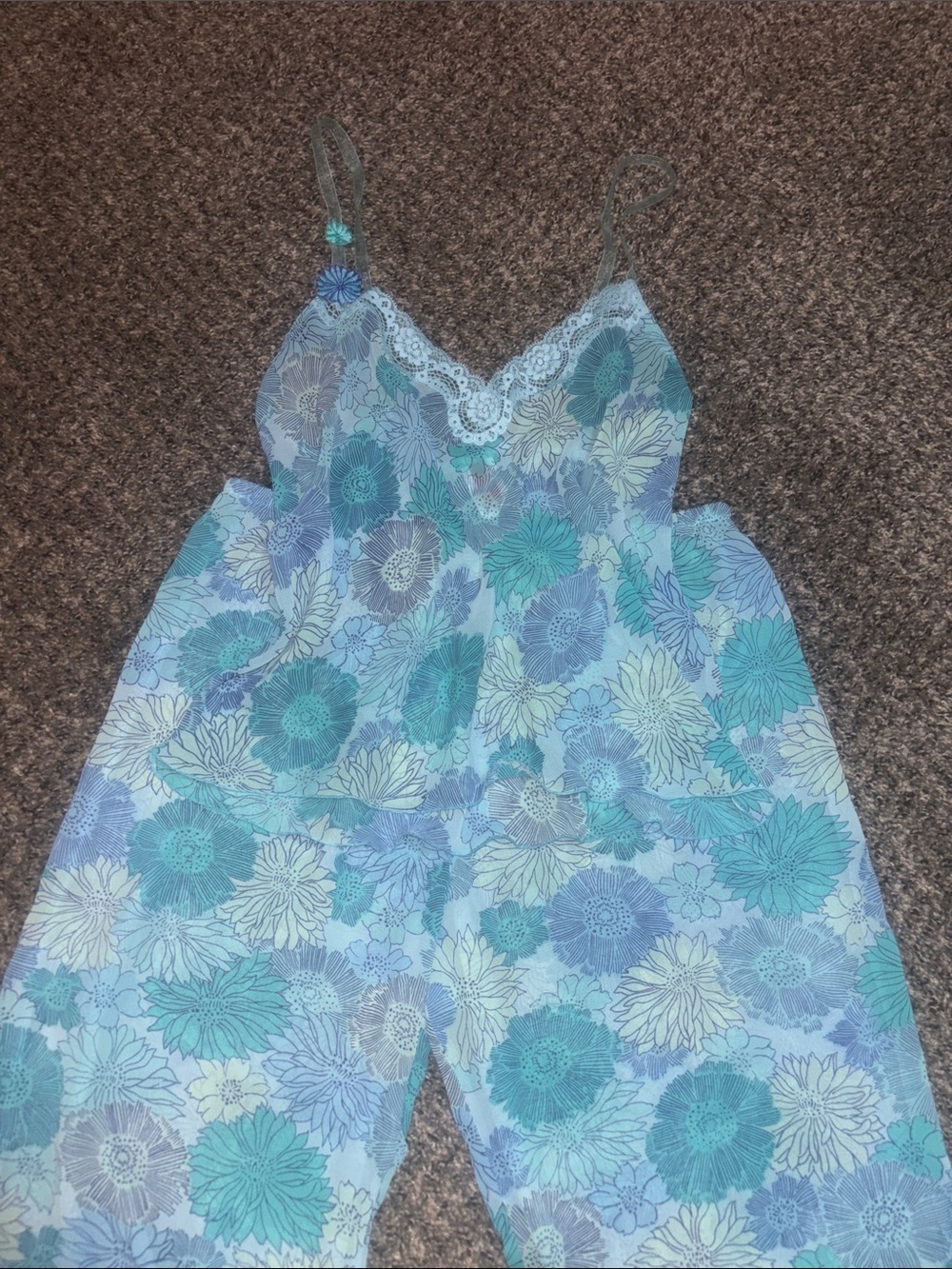 Floral lace embroidered pajama set